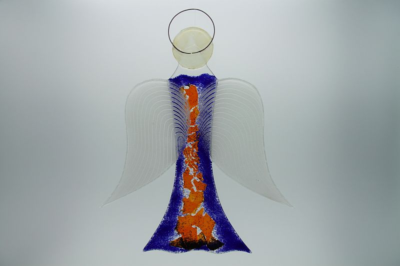 Glasengel Engel groß dunkelblau orange 3