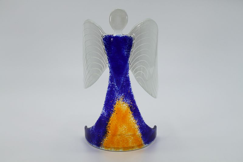 Glasengel Engel stehend dunkelblau orange 1