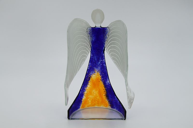 Glasengel Engel stehend dunkelblau orange 3
