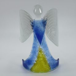 Glasengel Engel stehend hellblau gelb 1