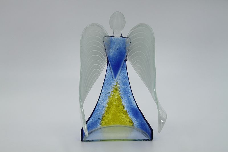 Glasengel Engel stehend hellblau gelb 3