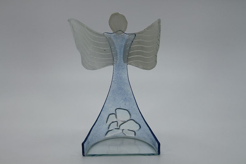 Glasengel Engel stehend oben Kristall hellblau 3