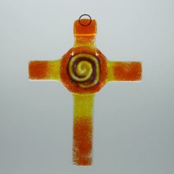 Glasbild Glaskreuz Spirale orange gelb 1
