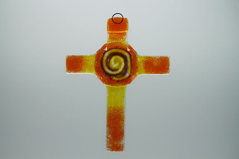 Glasbild Glaskreuz Spirale orange gelb 1