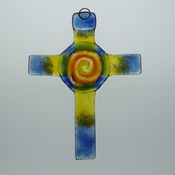 Glasbild Glaskreuz Spirale blau orange 3