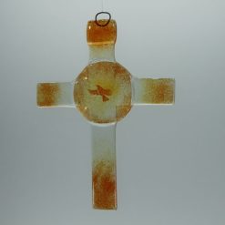 Glasbild Glaskreuz Taube orange 2