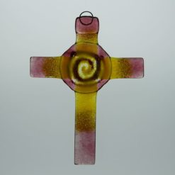 Glasbild Glaskreuz Spirale rose gelb 3
