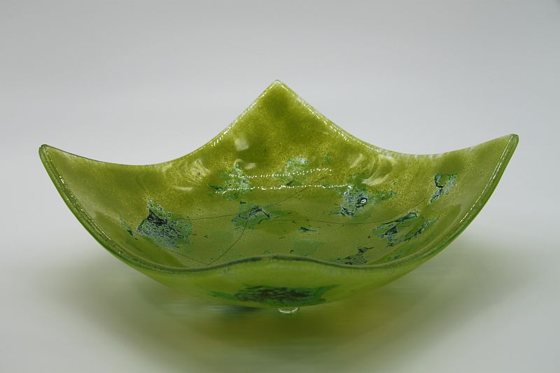 Glasschale eckig Metall grün