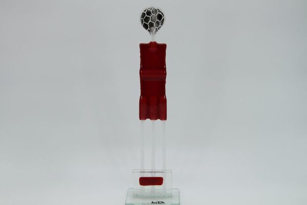 Glasfigur Fußballer rot transparent 1