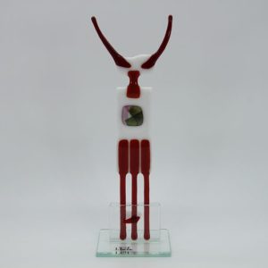 Glasfigur Stier weiß rot 1