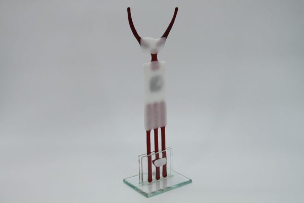 Glasfigur Stier weiß rot 4