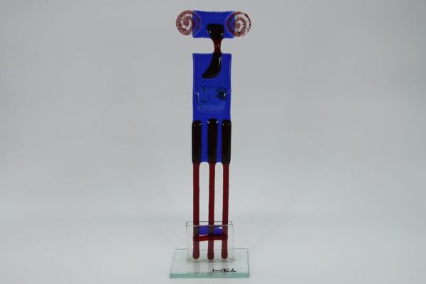 Glasfigur Widder rot blau 1