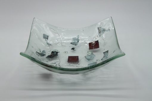 Glasschale eckig Metall rote Ecken 1