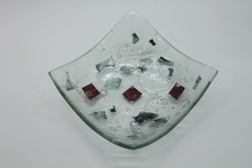 Glasschale eckig Metall rote Ecken 4