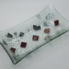 Glasschale gelbes Gras Metall rote Ecken klein 1