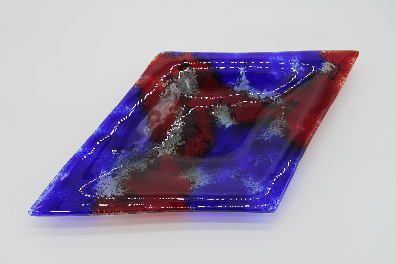 Glasschale Raute Metall rot-blau 1