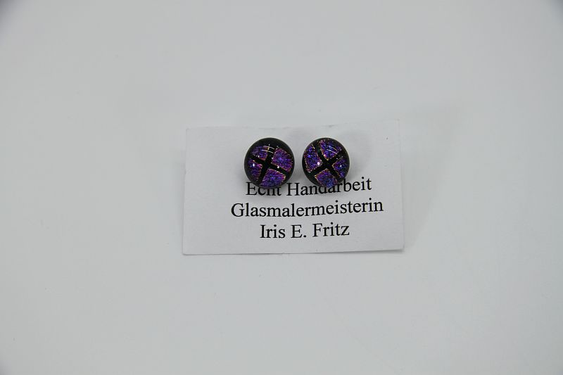 Glasschmuck Ohrstecker rosa Quadrat 1