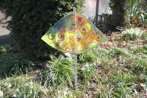 Gartenstele Glasstele Segel Ranke grün orange 2