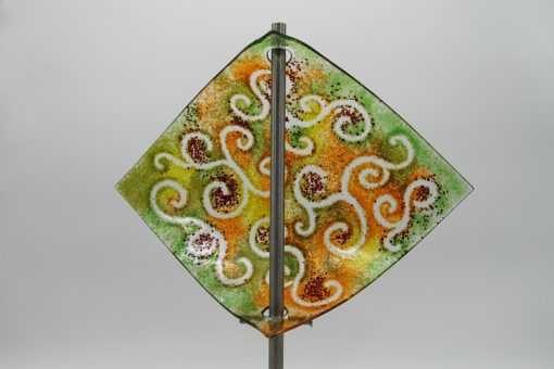 Gartenstele Glasstele Segel Ranke grün orange 4