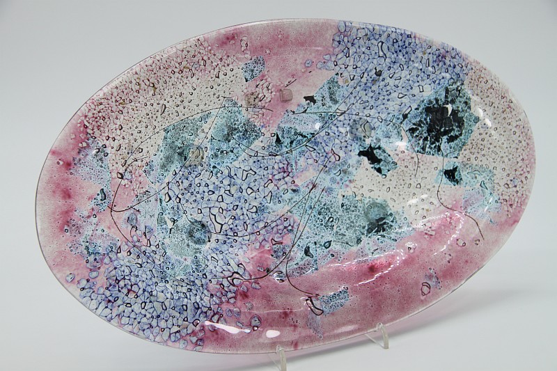 Glasschale Oval Metall rosa-blau 5