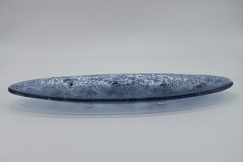 Glasschale Oval Ozean blau Metall 2