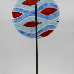 Gartenstele Glasstele rund Ornament rot blau 1