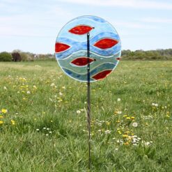 Gartenstele Glasstele rund Ornament rot blau 5